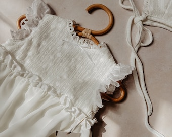 Pretty Little Girl Dress: Embroidered Cotton & Chiffon Newborn Set, Luxury Baby Girl Coming Home Outfit, Artisan Dress with Bonnet, T-AGO