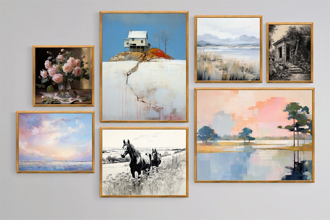 Vintage Wall Art Set, Vintage Landscape Wall Gallery, Printable Wall ...