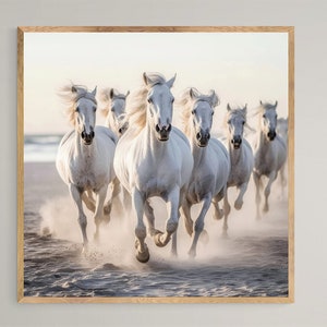 White Horses Running on Beach Wall Art, White Horse Print, Printable Wall Art, Home Decor, Instant Download, Wall Art, Digital Download, S34