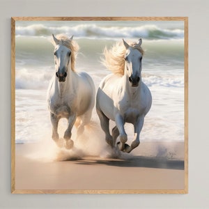 White Horse Wall Art, Wild Horse Wall Art, Horses Running on Beach, Instant Download, Home Decor, Animal Wall Art, Digital Download, S40
