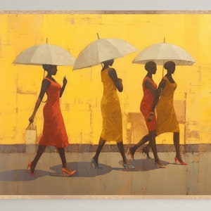 Women in Rain Art Print: Modern Colorful Wall Decor (Digital Download)