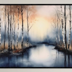 Watercolor Birch Tree Landscape Art Print (Digital Download)