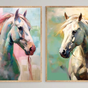 Pastelkleurige paardenkunstprints: tienermeisjeskamerdecoratie (digitale download)