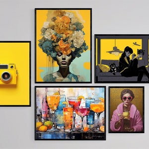 Eclectic Yellow Pop Art Prints: Gallery Wall Set (Digital Download)
