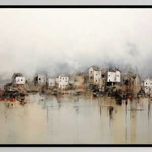 Vintage Landscape Oil Painting. Serene European Town Digital Art, Printable Wall Art, Antique European Village, Digital Download. H356