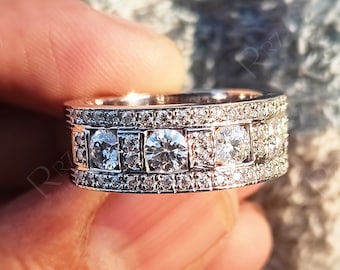 925 Sterling Silver Moissanite Wide Wedding Anniversary Band Ring For Women