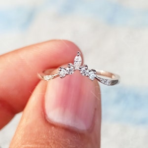 Chevron Stackable Rings For Women, V Shaped Wedding Band, Moissanite Dainty Ring, Delicate Minimalist Ring, Bridal Matching Band