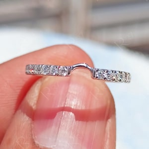 2mm White Gold Stackable Notched Wedding Band, Moissanite Pave Eternity Band With Notch, Customizable