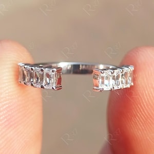 Moissanite Radiant Cut Open Cuff Wedding Bands, Open Gap Spacer Band For Women White Gold