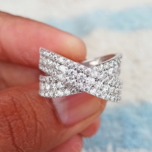 Criss Cross Moissanite Ring, Intertwined Anniversary Rings For Women, Crossover Wedding Ring, Highway Statement Ring, Multi Row Womens Ring