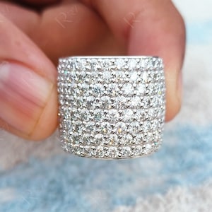 Multi Row Moissanite Diamond Band Ring, 925 Sterling Silver Wide Chunky Diamond Ring, Thick Anniversary Rings For Women, Right Hand Band