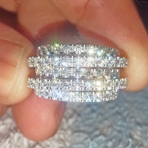 Criss Cross Statement Rings For Women, Multi Layered Crossover Ring, Multi Row Moissanite Ring, Cocktail Right Hand Ring, White Gold Ring