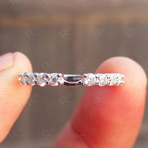 Round Cut Moissanite Wedding Band With Notch, Curves Notched Stackable Rings,  14K White Gold Anniversary Band For Women, Promise Ring