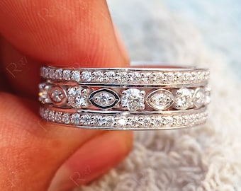 8mm Wide Eternity Wedding Band For Women, Thick Moissanite Anniversary Rings, Art Deco Promise Ring