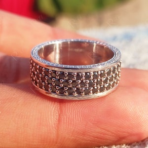 Black Moissanite Mens Wedding Band, 3 Sided Pave Full Eternity Band, Triple Row Anniversary Rings, Promise Ring For Him, Husband Gifts