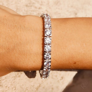 6,50 mm rond geslepen Eternity tennisarmbanden voor dames, 925 sterlingzilveren moissaniet-armband, moissaniet-stapelarmband voor dames