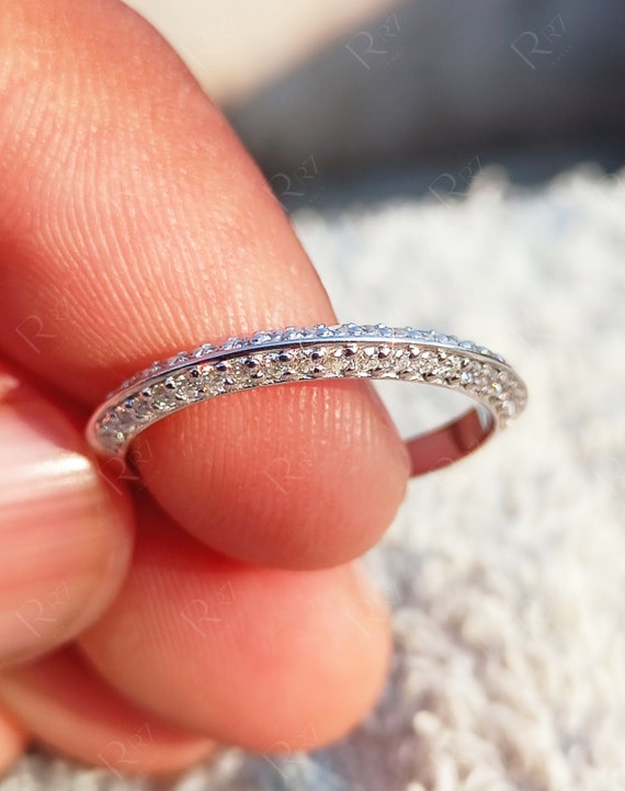 Moissanite 2 Row Knife Edge Wedding Bands Women, Half Eternity Stackable Rings, Anniversary Promise Ring For Her