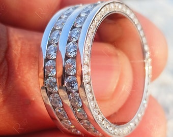 Moissanite Mens Wedding Band, Channel Set Full Eternity Band, 3 Side Moissanite Anniversary Rings For Him, Promise Ring For Men, Gold Band