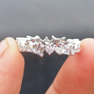 Multi Form Moissanite Ehering, Mixed Cut Voll Eternity Band, Multi Phantasie geformte stapelbare Ringe, 14K Gold Braut passende Band