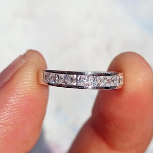 Channel Set Princess Cut Half Eternity Wedding Band, White Gold Moissanite Bridal Band Ring, Square Stones Anniversary Band
