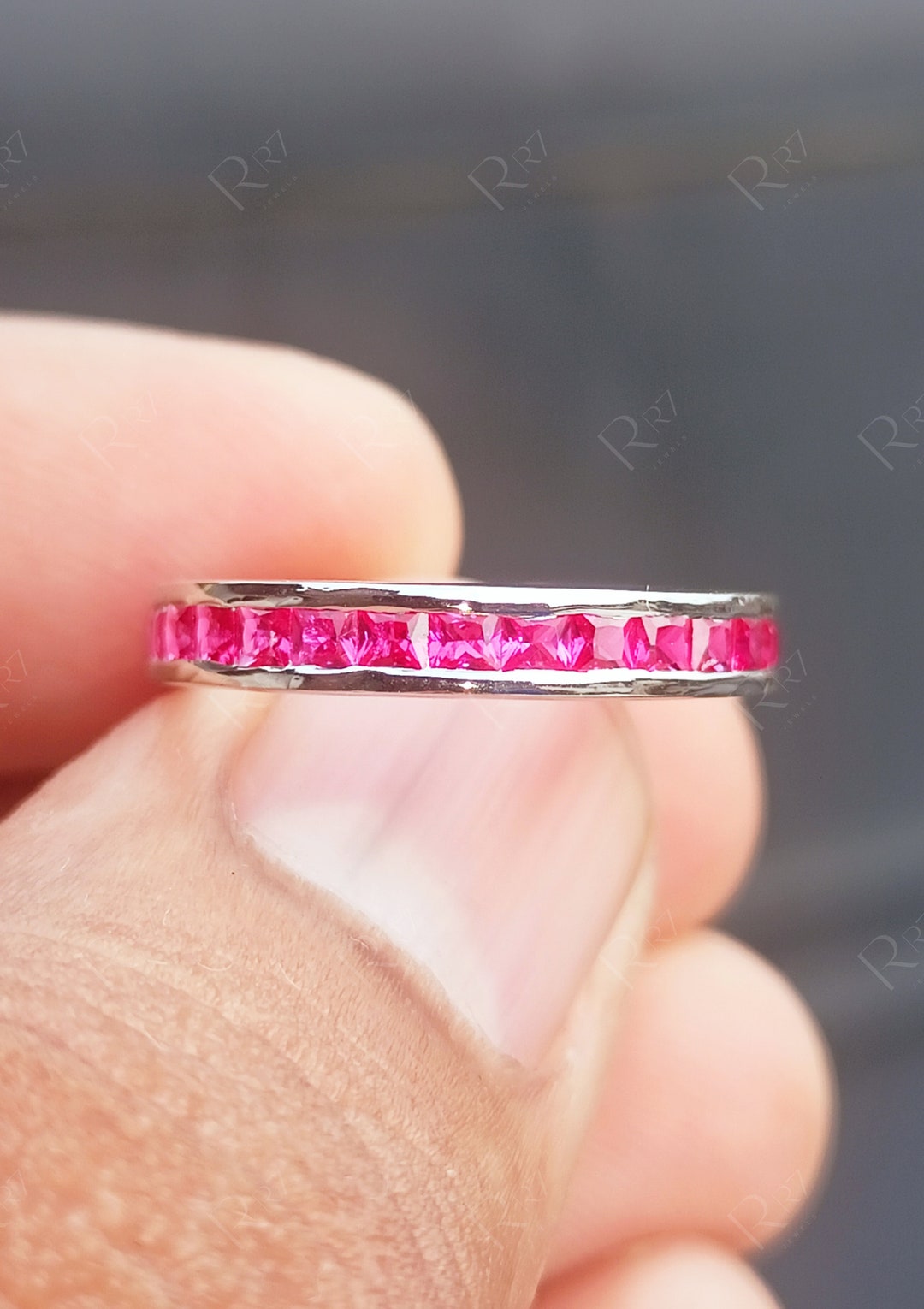 Ruby Stackable Aniversary Rings Channel Set Ruby Wedding Bands for Women, Stackable Anniversary Rings ...