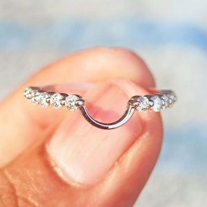 Moissanite Curved Wedding Band, Notched Bubble Stackable Rings, Floating Bubble Round Stone Band, Stacking Notch Band, Matching Bridal Band