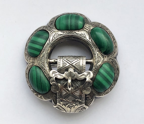 Seltene "Scottish jewellery" Malachit & Sterling … - image 1