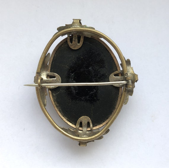 Antique Victorian Cameo Brooch Black Glass and Me… - image 3