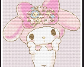 Kawaii White Bunny Cross Stitch Pattern PDF
