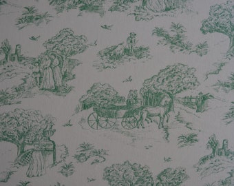 30 Yds Avail. / Green on White Vintage 100% Cotton Upholstery Weight Toile by the yard / Toile du Jouy style pastoral scenes #27