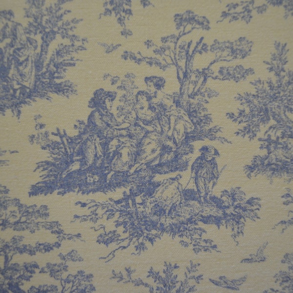 10 yds avail/ Dutch Blue & Pale Yellow/ Vintage Pastoral French Country Toile du Jouy Style/ Small Scale/ Vintage 100% Cotton Med. Weight #1