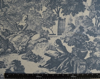 28 Yds Avail/ French Country Pastoral Toile du Jouy Style/ Blue-grey on White/  Large Scale/ Vintage 100% Cotton Medium Weight  #21