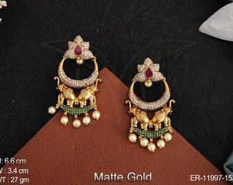 Boucles d'oreilles diamant, fiançailles/mehendi, créateur de bollywood, mariages indiens pakistanais, haute qualité, poids léger, gouttes de perles, plaqué or