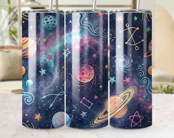 Galaxy Tumbler Wrap: Planets, Stars, Space Design (Digital Download), 20oz Skinny Tumbler Wrap PNG