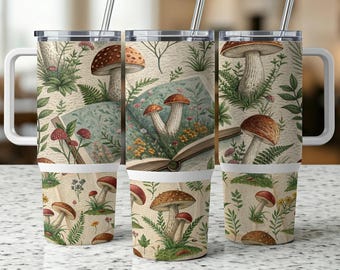 Mushroom Tumbler Wrap: Botanical 40oz Sublimation Design (Digital Download