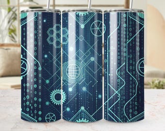Binary Code Tumbler Wrap: Tech 20 oz Sublimation Design (Digital Download), 20oz Skinny Tumbler Wrap PNG