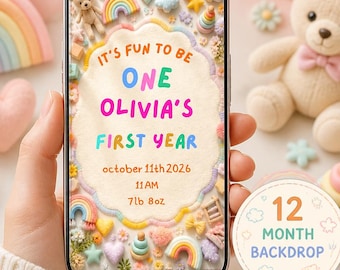 Its Fun To Be One Milestone Animate Video , Pastel 1st Birthday, milestone birthday ,baby's first year ,1st Birthday Photo Backdrop Editable