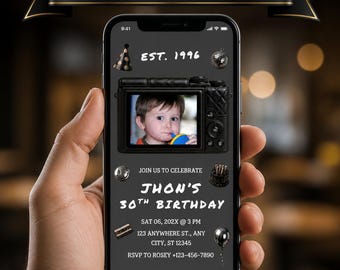 30th Birthday Photo Invitation video Template, Vintage 1996 Birthday video, Retro Digital Camera Invitation, Childhood Photo, Editable Canva