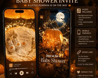 Little Pumpkin Baby Shower video Invitation, Fall Baby Shower animate Invite, Autumn Baby Shower Evite, Pumpkin Baby Invite,Video Invitation