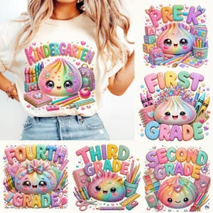 Glitter Dumpling School Bundle PNG, Kindergarten to Fourth Grade, Kawaii Back to School Shirt Design,Instant Download