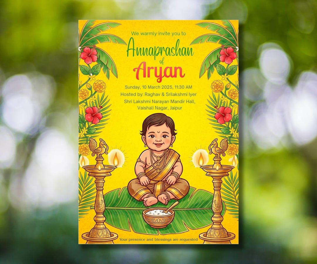 Yellow Rice Ritual Poster Annaprashan Invitation, Yellow Hibiscus Theme, Rice Feeding Ceremony ...