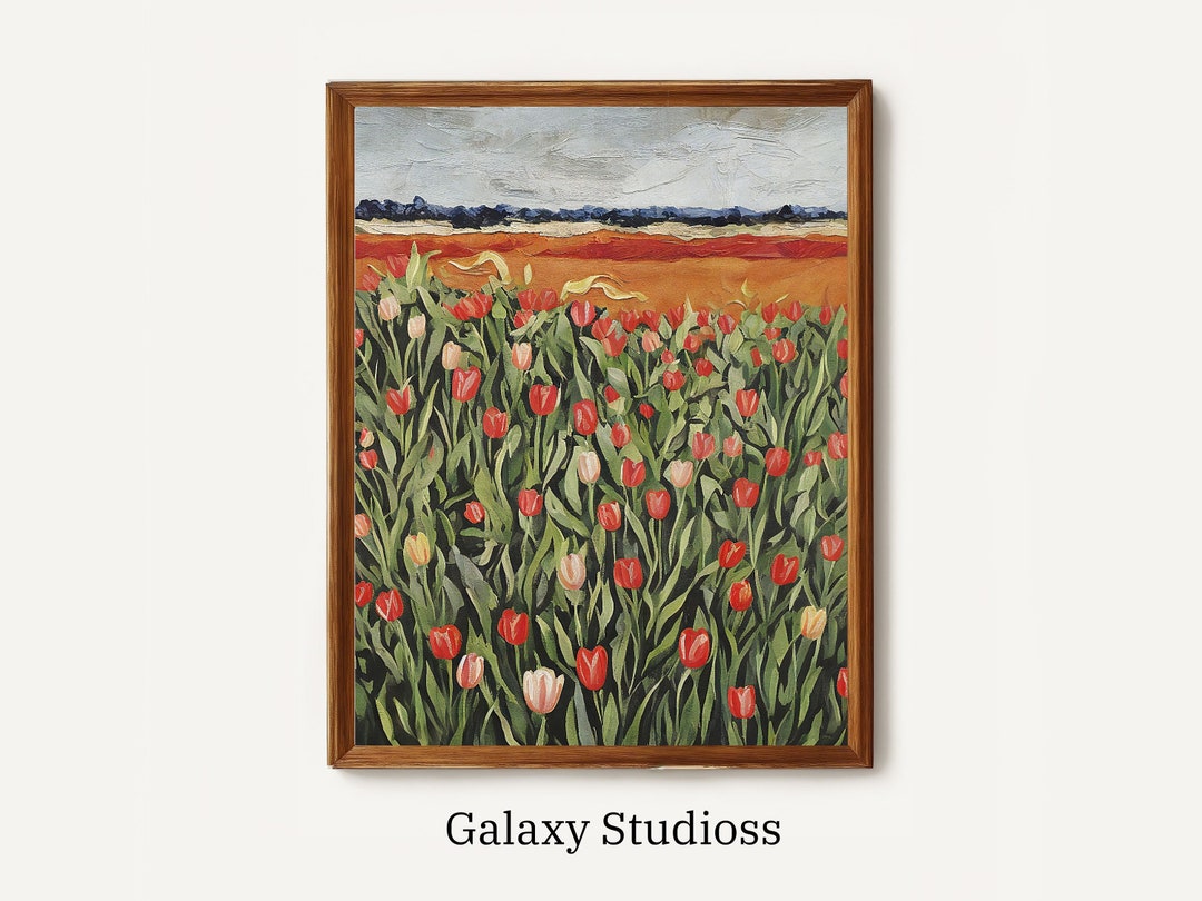 Vintage Tulip Flower Field Painting Wall Art Colourful - Etsy
