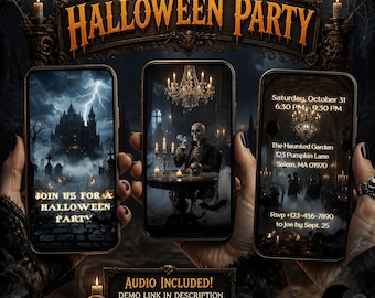 We Are Just Dying To Party With You Video Invitation, Animated skeleton Canva Template, Editable Digital Invite, Halloween Dinner Party