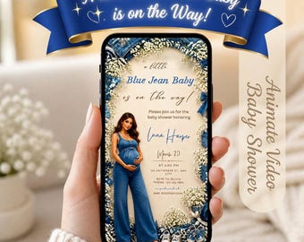 Video Blue Jean Baby Shower, Blue Jean Baby Shower video invite, Digital Blue Jean Baby Shower video with RSVP & Registry, Denim Theme