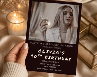 40th Birthday Photo Invitation  Template, Vintage 1986 Birthday Invite, Retro Digital Camera Invitation, Childhood Photo, Editable Canva