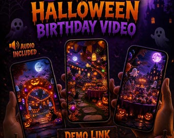 Kids Cute Spooky Birthday Party Video Invitation, Spooky Party Video Invite, pumpkin Animated Canva Template, Editable Digital video