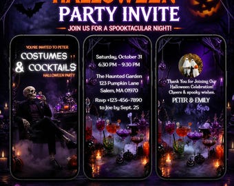 We Are Just Dying To Party With You Video Invitation, Costumes & Cocktails skeleton Canva Template, Editable Digital Invite, Halloween Party