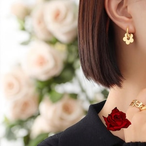 Gold Plated and Silver Flower Earrings,  Gold Hoop Earrings, Hoop Flower Earrings, Flower Earrings, Hoop Statement Earrings, Dainty Flower