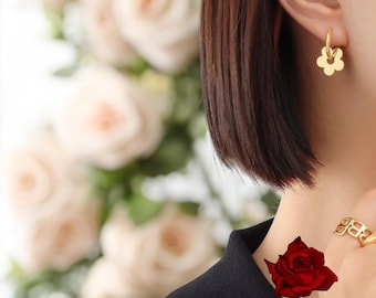 Gold Plated and Silver Flower Earrings,  Gold Hoop Earrings, Hoop Flower Earrings, Flower Earrings, Hoop Statement Earrings, Dainty Flower
