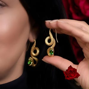 Gold Snake Drop Earrings, 14k Gold Snake Earrings, Silver Snake Earrings, Snake Dangle Earrings, Statement Snake Earrings,Snake Gem Earrings